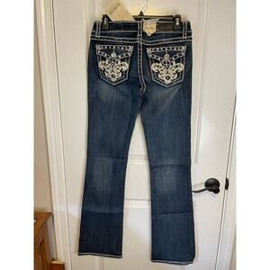 LA Idol USA Jeans Vault Denim size 7 rhinestone distressed stitching boot cut